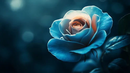 Luminous Blue Rose Blooms Against Twilight Shadows