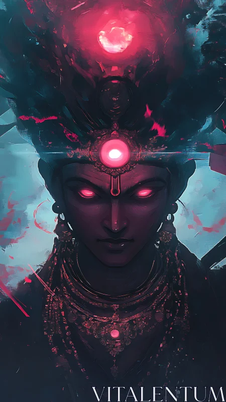 Crimson crowned oracle radiating storm-bright telepathic fire.