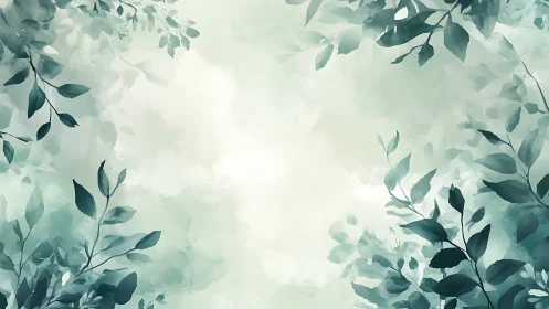 Leaf silhouettes frame a pale central gradient field