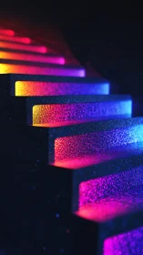 Staggered textured steps are illuminated by multicolor light