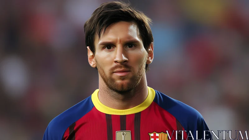 Focused soccer player stands ready in bright striped jersey
