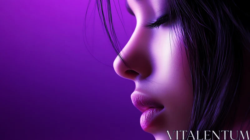 Profile portrait glows in neon purple cinematic light.