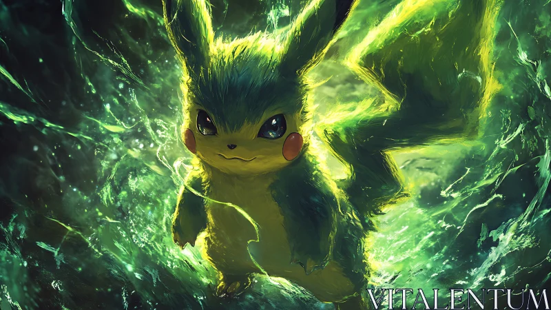 Electric creature in green energy field digital illustration.