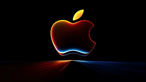 Glossy gradient apple-shaped logo floats on black background
