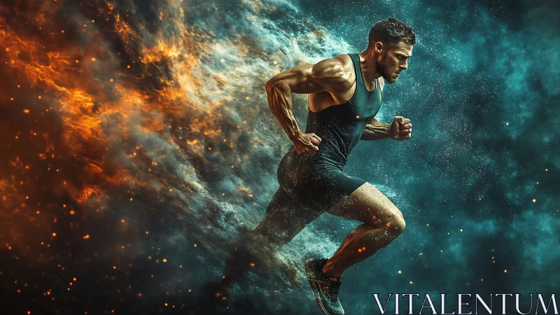 Dynamic sprinter in elemental dual-color digital painting composition.