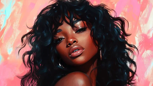 High-saturation digital portrait with detailed hair rendering and glossy skin