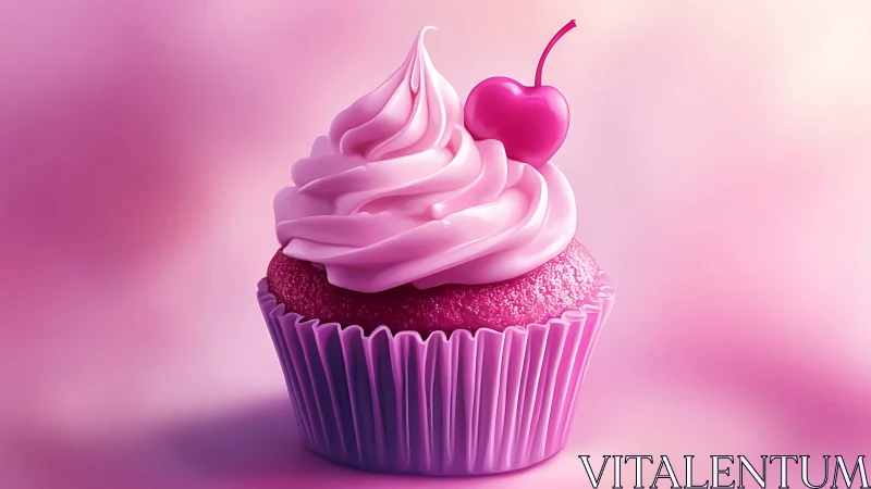 Blush Frosted Cupcake with Cherry Garnish and Gradient Backdrop.