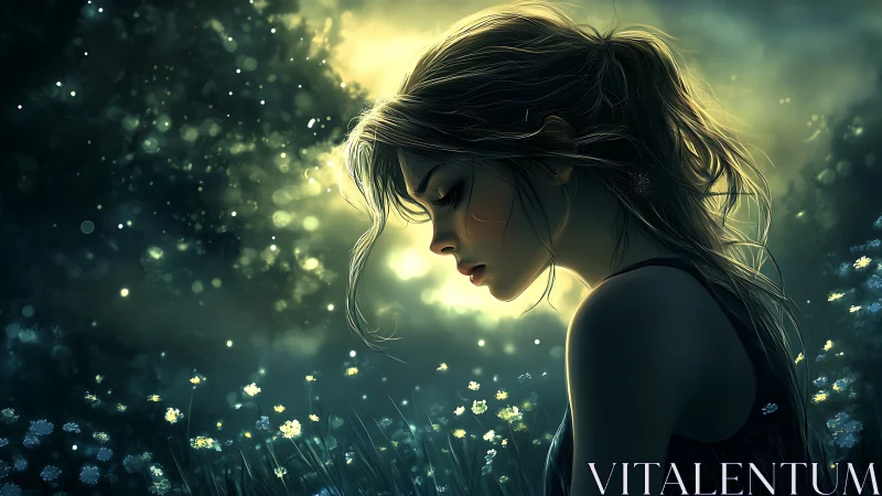 Moonlit wildflowers hush while the dreaming girl remembers