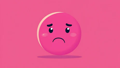 Gentle sad pink emoji floats softly on a calm background