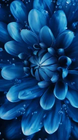 Blue flower macro shows layered petals and water droplets