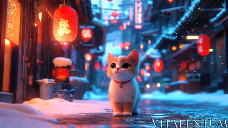 Whisker-Graced Explorer Ventures Through Neon-Soaked Urban Dreamscape