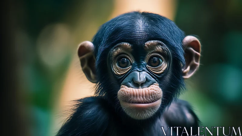 High-resolution close portrait captures juvenile primate facial detail
