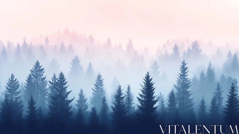 Misty Coniferous Forest Layered in Atmospheric Haze