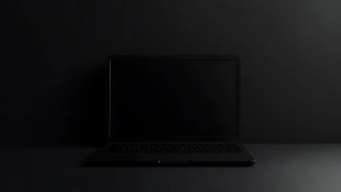 Minimalist black laptop in dramatic low key studio lighting.