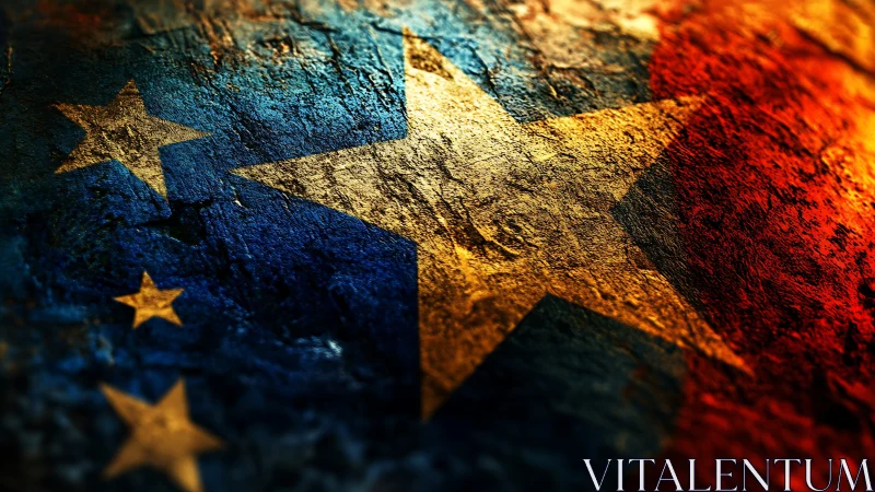 Textured tricolor star pattern rendered on rough weathered stone