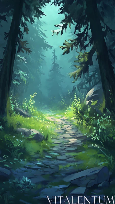 Emerald Corridor: Where Ancient Trees Frame Nature's Glowing Path.