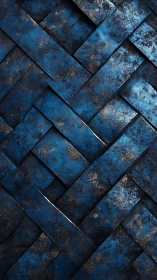 Textured blue metal strips in diagonal woven layout.
