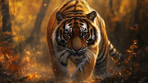 Low-angle stalking tiger rendered with high-detail fur lighting model