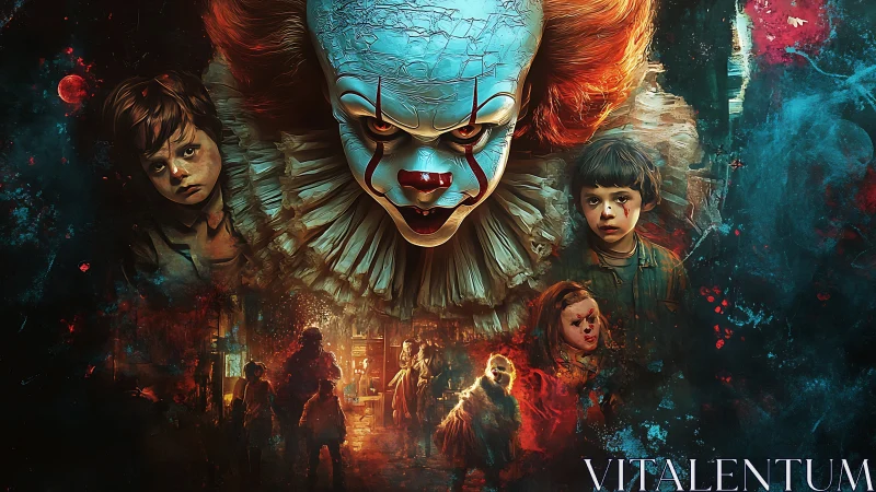 Stormy clown dreamscape wrapped around brave young faces.