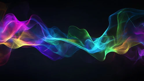 Multicolored light waveforms flow across a dark background.
