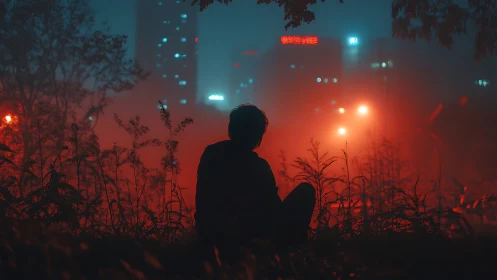 Quiet night reflection in a softly glowing city haze.