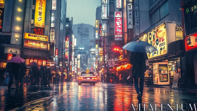 Neon rainstorm stroll through a glowing Tokyo nightscape.