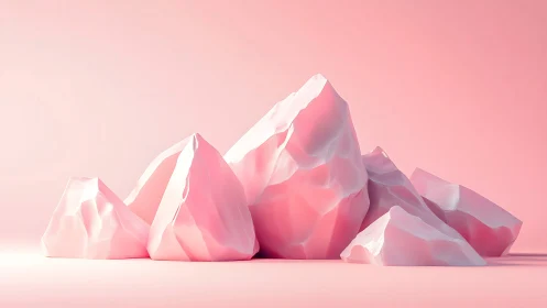 Soft pink geometric rocks arranged on pale gradient ground.