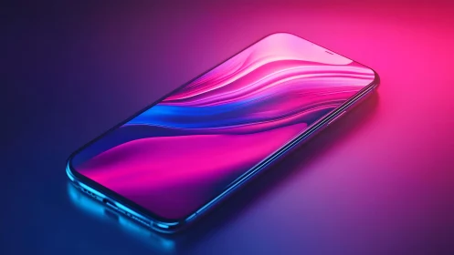 Sleek modern smartphone with vibrant neon abstract display art.