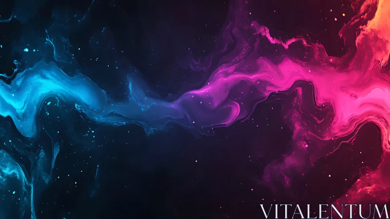 Neon cosmic currents swirl through deep galactic darkness.