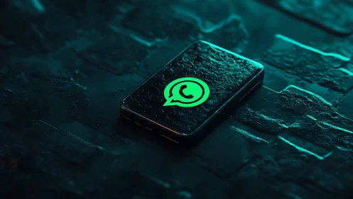 WhatsApp Logo Glowing on Smartphone Display Against Digital Circuit Landscape