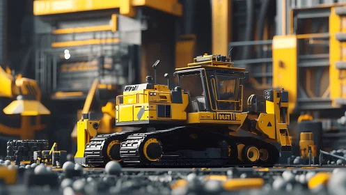 Industrial crawler bulldozer rendered in high-detail 3D scene
