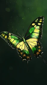 Emerald duskwing butterfly glows against deep forest haze.