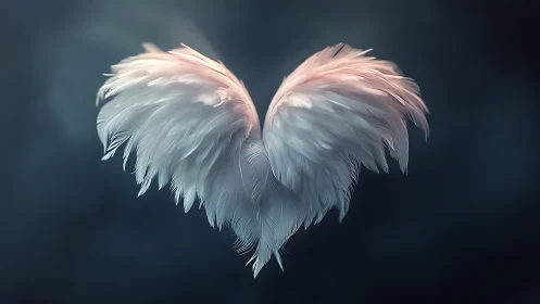 Soft angel wings gently curve into a glowing heart shape