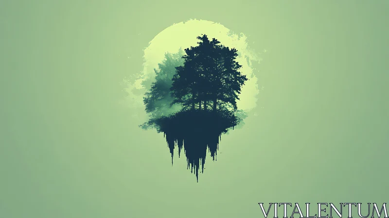 Ethereal Forest Silhouette Floats Against Glowing Atmosphere