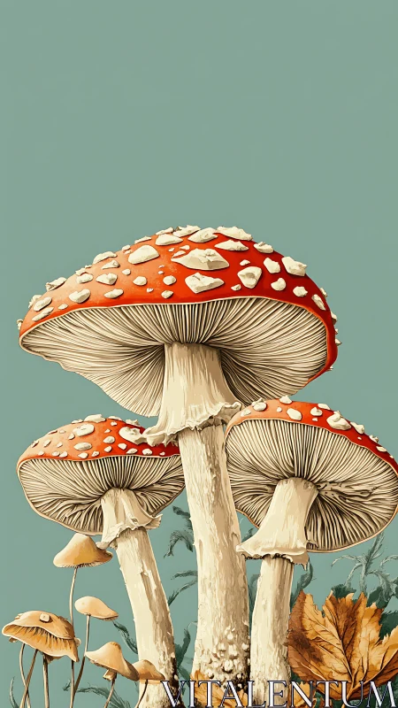 Fly agaric mushroom cluster with teal negative space background.