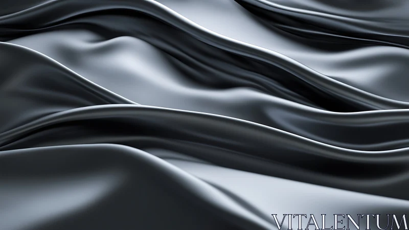 Metallic black satin folds in flowing abstract waves.