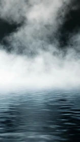 Foggy water surface under heavy misty atmospheric haze.