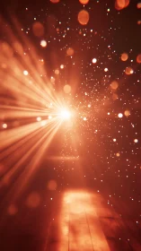 Volumetric god rays in dust-filled red interior corridor