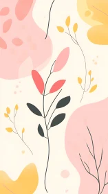 Minimal vector foliage on biomorphic pastel color fields.