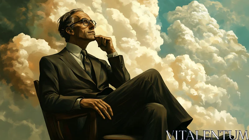 Quiet daydreams in a suit beneath roaming summer clouds.