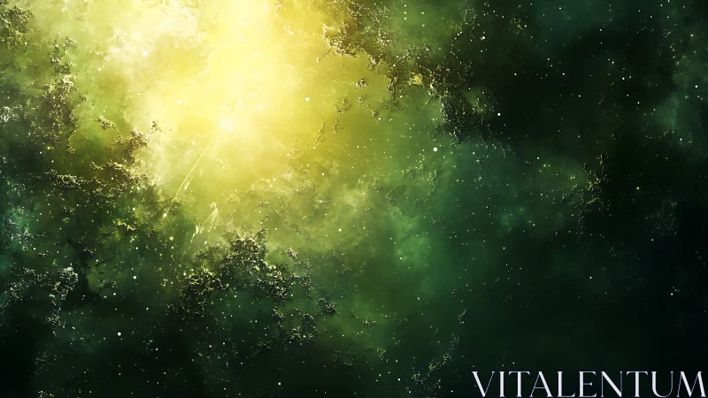 Stellar nebula glow in luminous emerald cosmic haze.