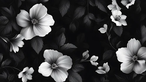 Elegant Monochrome Blossoms Dancing in Darkness