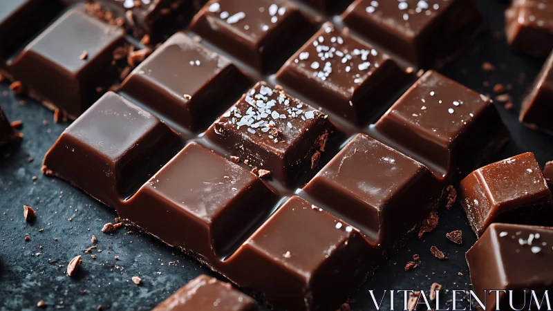 Artisanal chocolate squares with sea salt garnish.