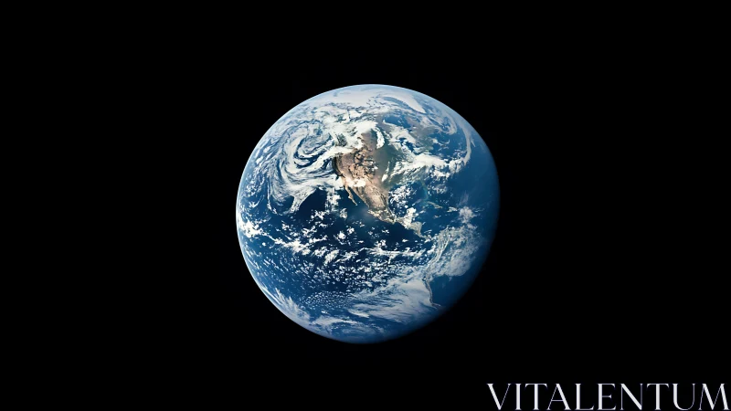 Photorealistic full-disk Earth portrait in void framing.
