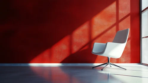 Solitary Silhouette: Modern Chair Bathed in Crimson Light.