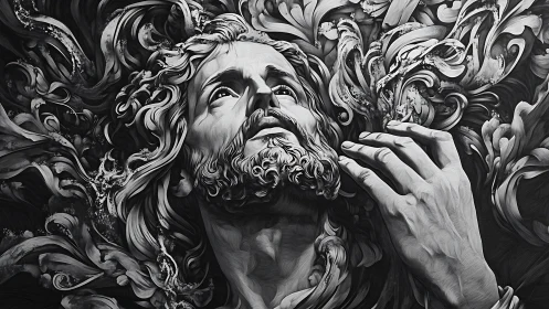 Monochrome swirling portrait studies expressive chiaroscuro contours