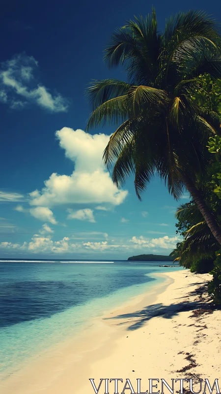 Tropical Beach Paradise with Palm Trees and Turquoise Waters.
