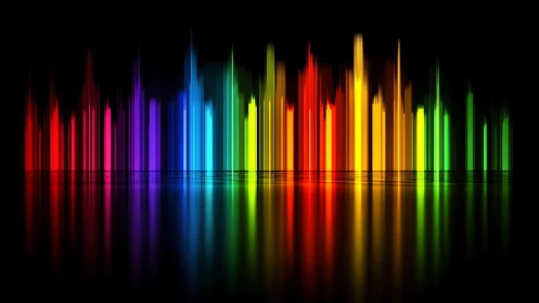 Multicolor audio spectrum bars with mirrored gradient reflection