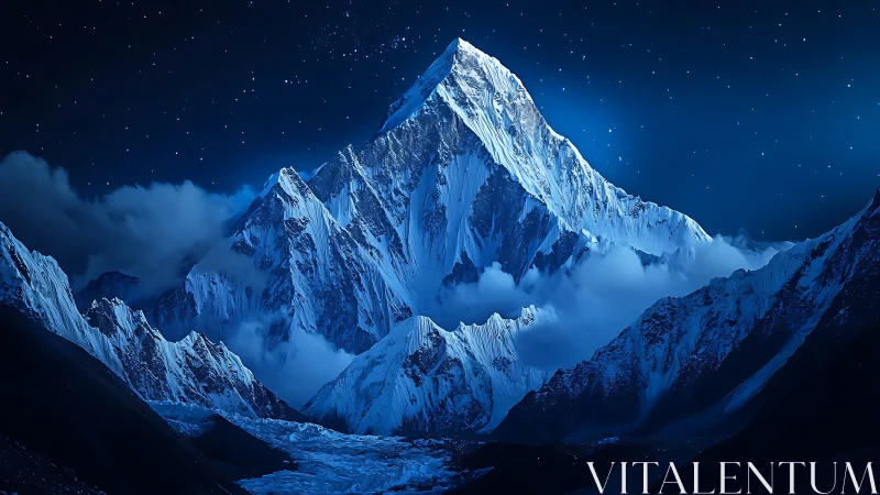 Starlit ice cathedral carves a sapphire crown from night