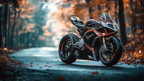 Autumn asphalt rocket poised in a forest of burning leaves.